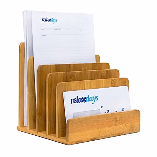 Relaxdays brievenhouder van bamboe met 5 vakken, beige/bruin, H x B x D: 23 x 24,5 x 20,5 cm
