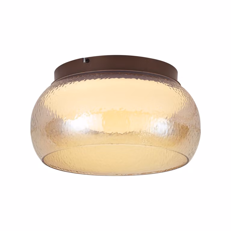 Qazqa Art Deco plafondlamp bruin met amber glas en dimbare LED