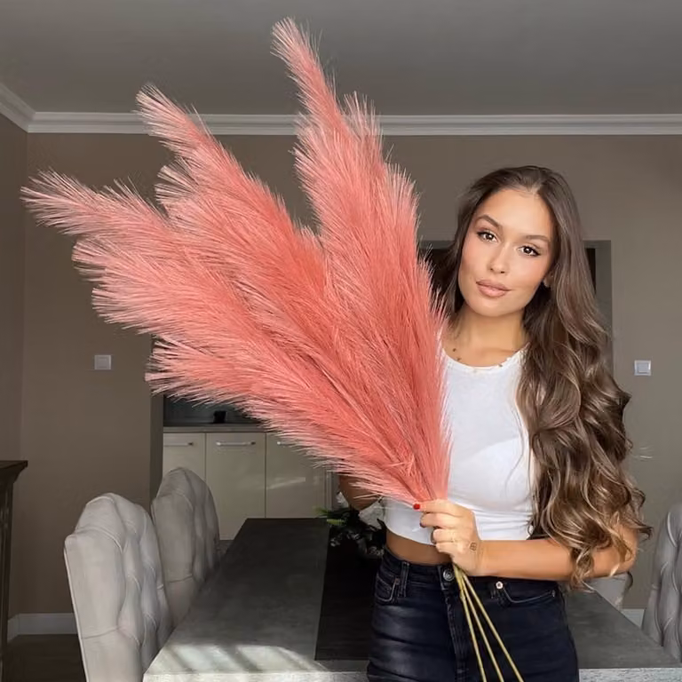 Set van 3 extra grote roze pluizige kunstmatige pampasgrassen voor decoratie in vloervazen
