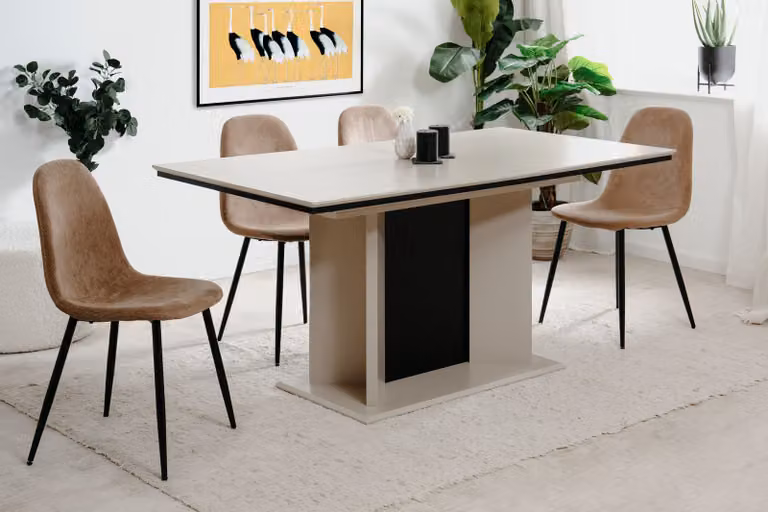 home24 Gannet Uitschuifbare Eettafel Beige/Zwart B: 160 cm, D: 76 cm, H: 90 cm