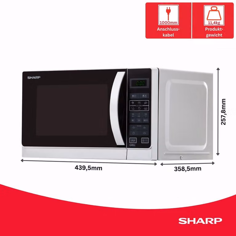 Sharp R642INW magnetron met grillfunctie, 20 liter, zilver, 800 W, 1000 W grill, 8 automatische programma's en LED-display