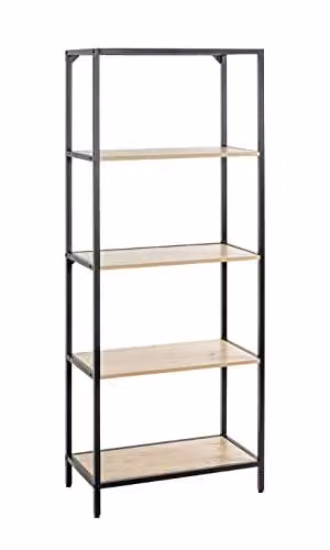HAKU Open kast eiken en zwart, MDF en metaal, B: 64 cm, H: 167 cm, D: 35 cm