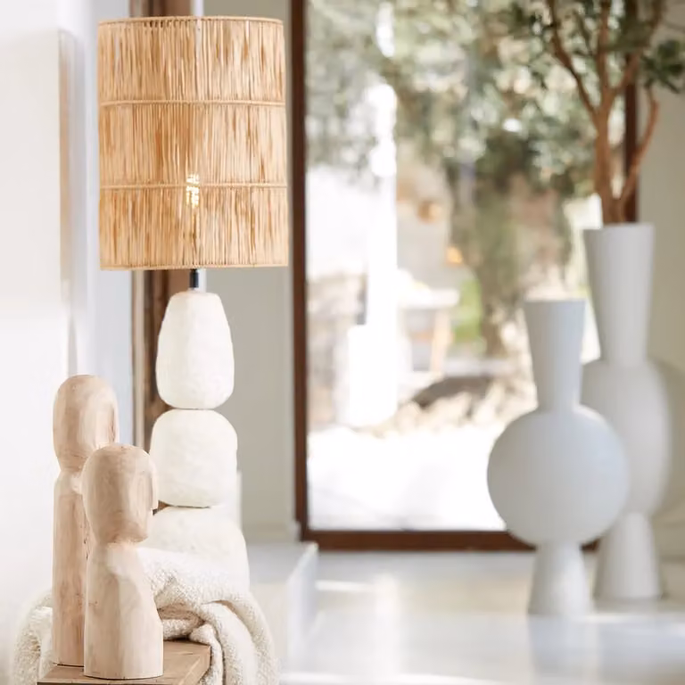 Light & Living Marree Tafellamp van Papier Maché in Beige, Hoogte: 52 cm, Breedte: 22 cm