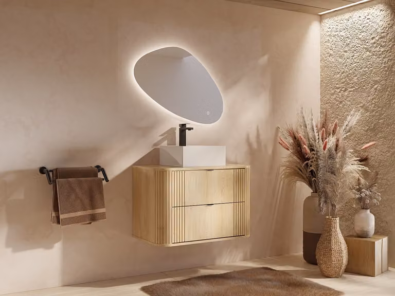 FILOR Zwevend wastafelmeubel in licht natuurlijke kleur, Breedte: 80 cm