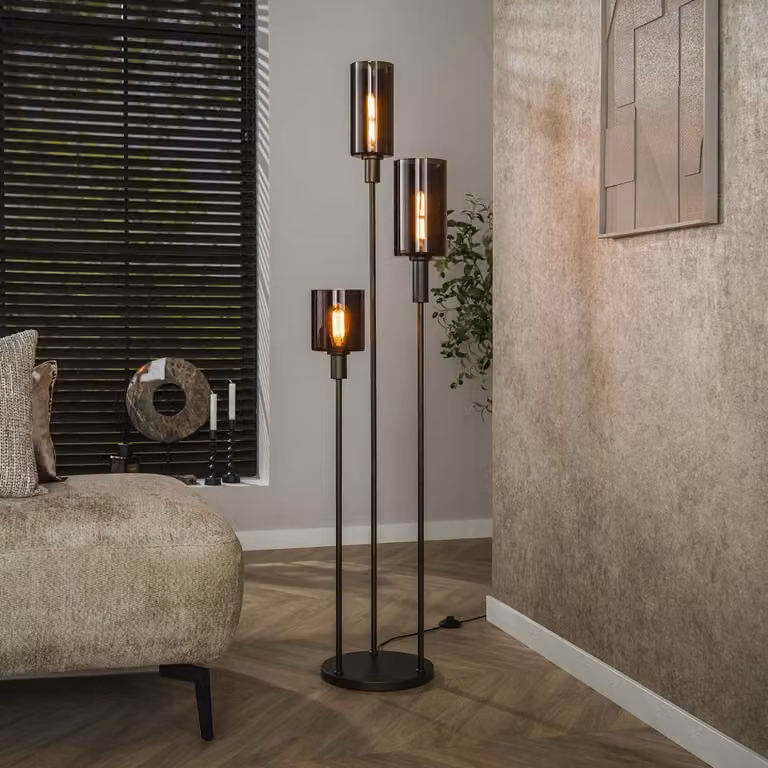 Lyora Vloerlamp Sepiora Sienna bruin met donker glas en aluminium - Hoogte: 165 cm