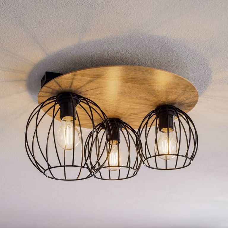 Sigma Malin moderne dimbare plafondlamp van hout en metaal in zwart en hout voor woon- of eetkamer