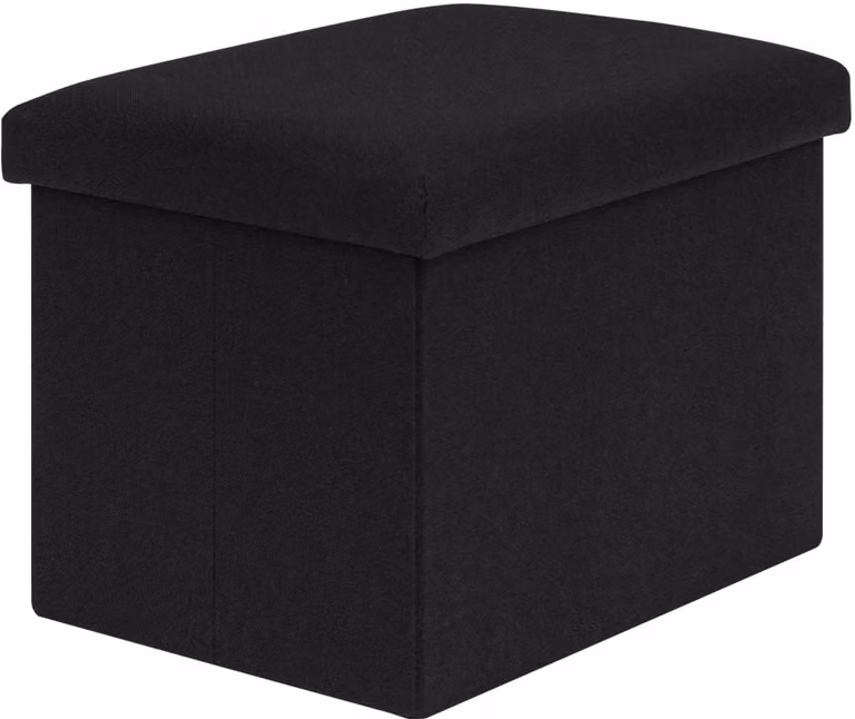 Opbergkruk Linnen Zitbankje met Kussen in Zwart - B/D/H: 42 x 32 x 32 cm