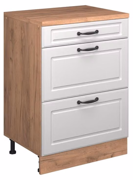 Vicco R-Line Keukenkast voor schuine wand Wit Landhuis, 60 cm, met 3 lades, Model 61722