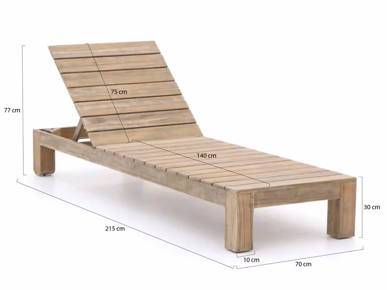 Verstelbaar ligbed ROUGH van ROUGH Furniture in Old Teak Greywash teakhout