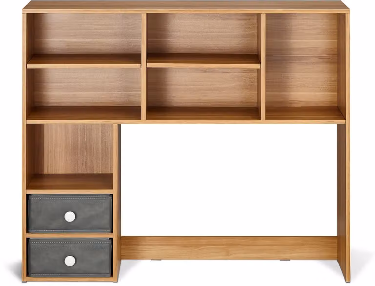 Houten Bureaukast met 3 Verdiepingen en 2 Stoffen Laden, H: 79,2 cm, B: 94 cm, D: 25,4 cm