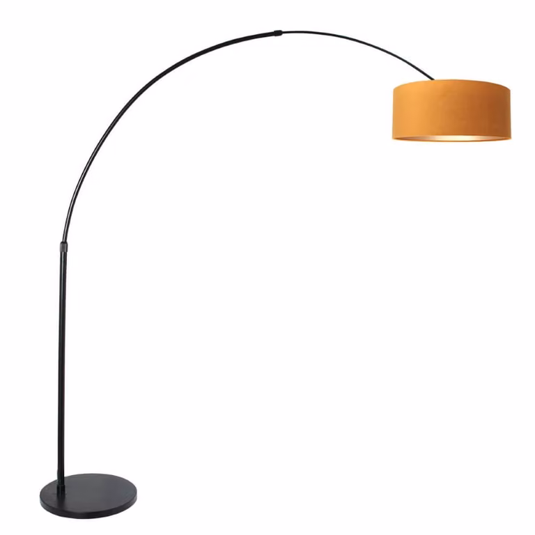 Steinhauer Sparkled booglamp met velvet kap in zwart en goud/messing