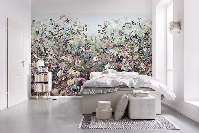 home24 Botanica Vliesbehang Mural met Floral Motief, Multicolour, Breedte: 368 cm, Hoogte: 248 cm