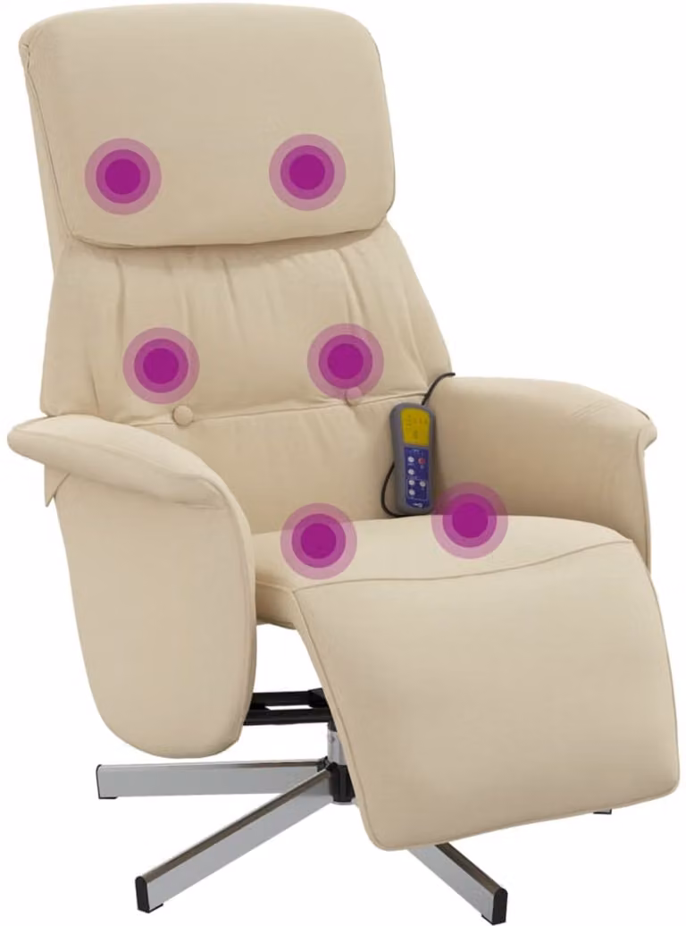 vidaXL Massagestoel met voetensteun en verstelbare rugleuning in crèmekleurige stof