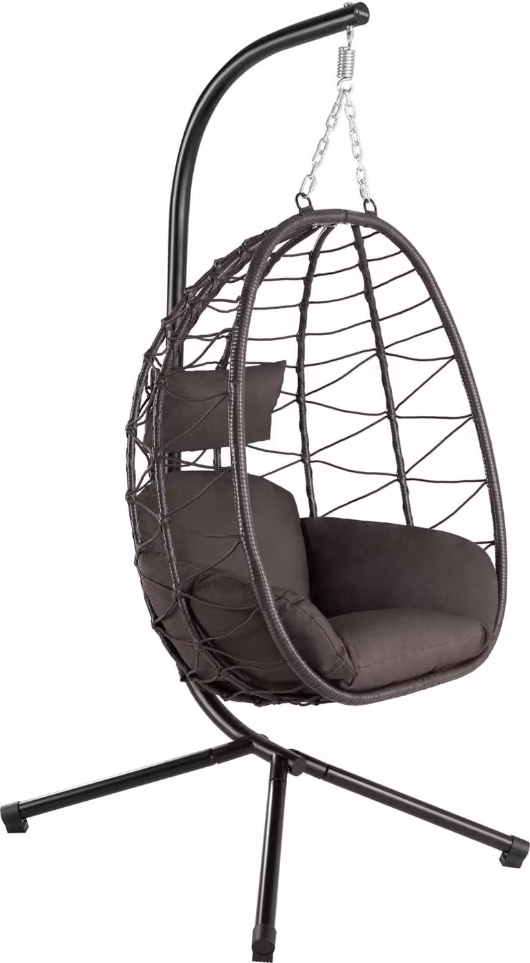 HinHocker hangstoel met frame, bruin, lounge schommelstoel voor binnen en buiten