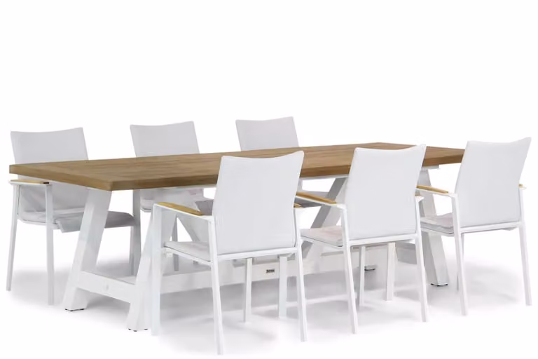 Lifestyle Garden Furniture Brandon/Florence dining tuinset van wit gepoedercoat aluminium en hout, 260 cm