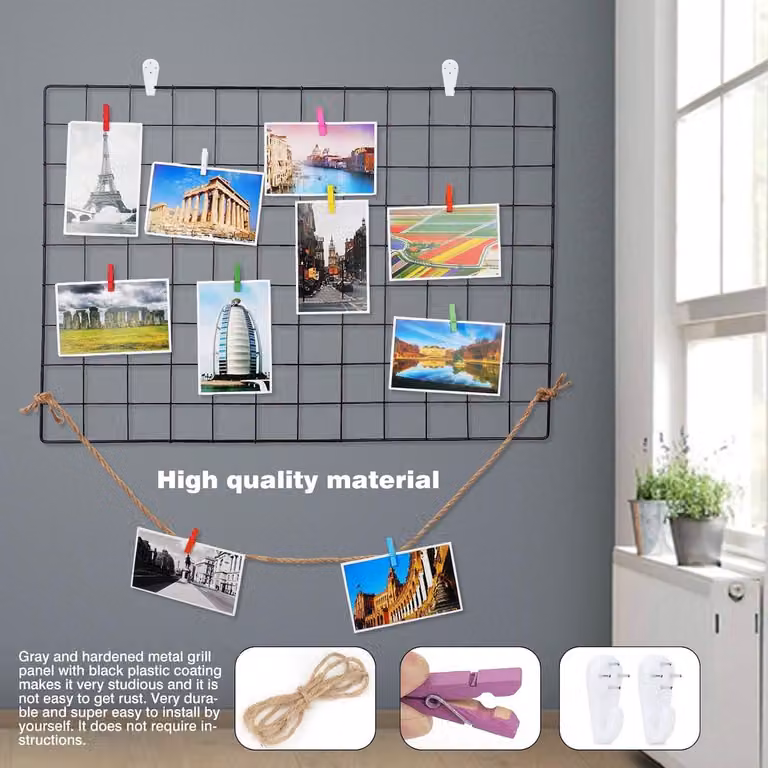 Multifunctioneel zwart ijzeren wandrooster voor fotodecoratie - 65 x 45 cm