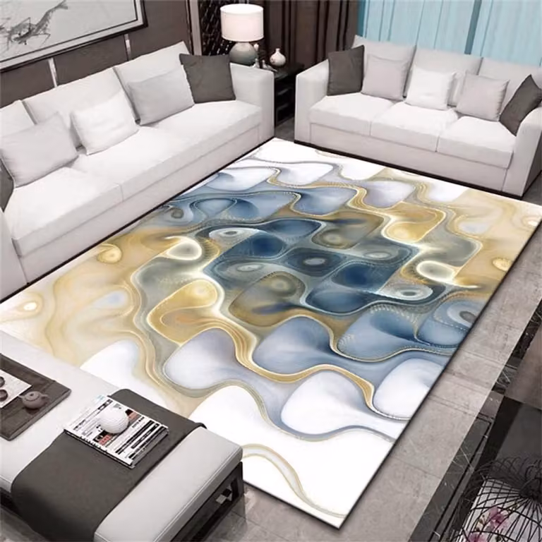 Wasbaar Tuintapijt met Abstract Design - Blauw - Antislip Vloerkleed voor Buitenkeukens - B/D: 80 x 200 cm