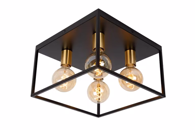 Lucide Ruben Plafondlamp - Zwart/Goud - 36 cm