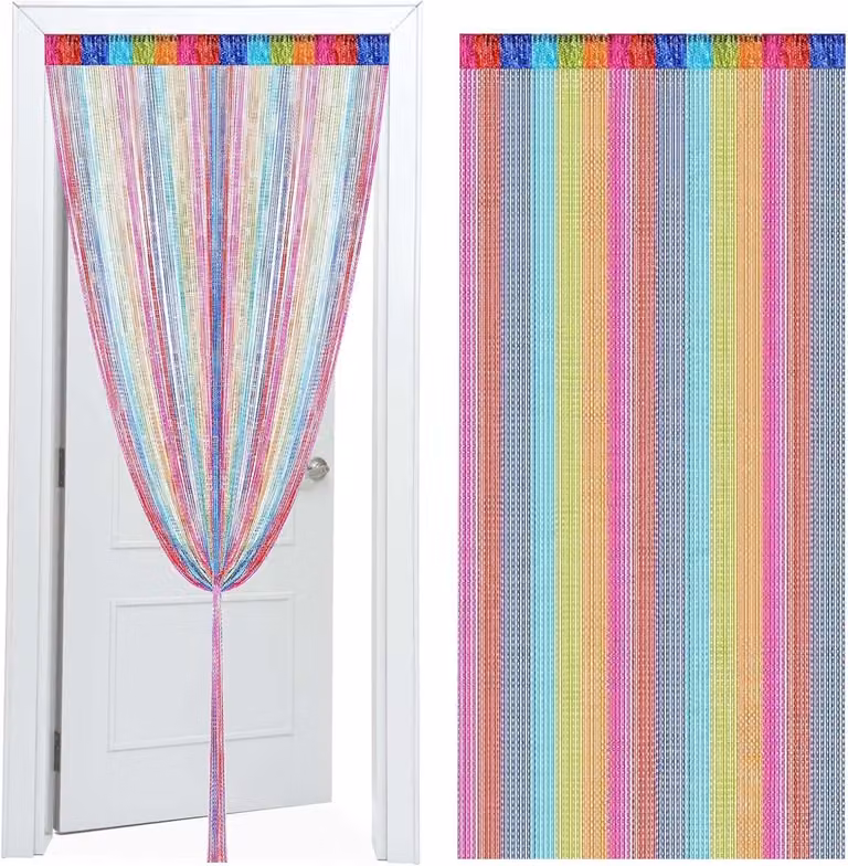 Set van 2 Kleurrijke Draadgordijnen 100 x 200 cm als Vliegengordijn en Kamerscherm voor Deuren