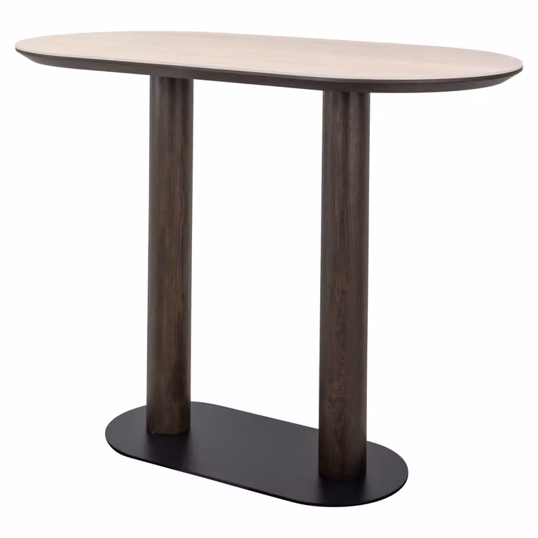 Richmond Interiors Ritz Ovale Bartafel - Travertin en Eiken - B: 140 cm, D: 75 cm, H: 105 cm - Bruin