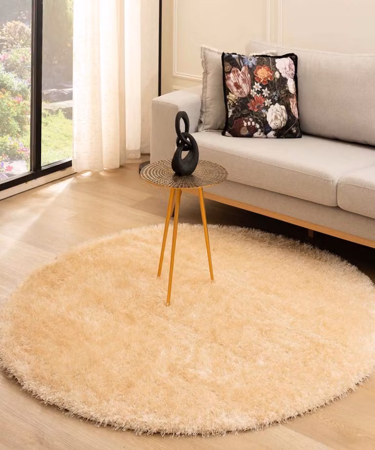 Tapeso Velvet vloerkleed rond - Posh champagne - Diameter: 160 cm