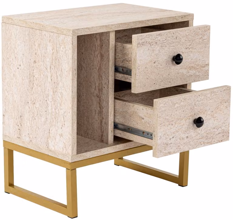 Skye Decor Nachtkastje Glimmer - Travertin & Goud - B/D/H: 45 x 30 x 50 cm