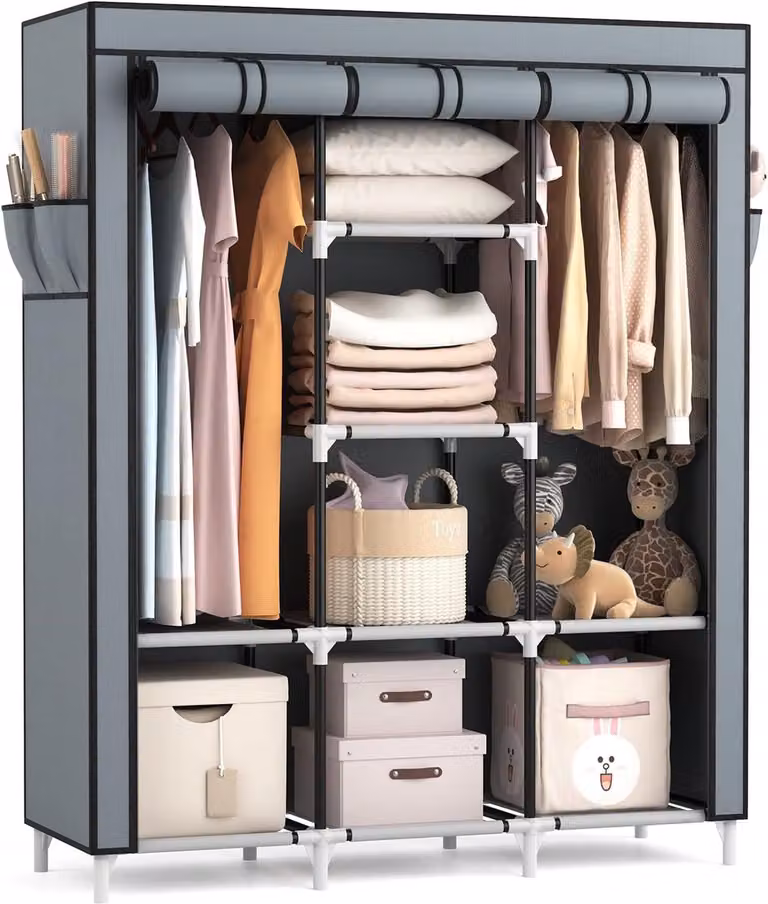 Merkloze kledingkast voor de slaapkamer van metaal en textiel