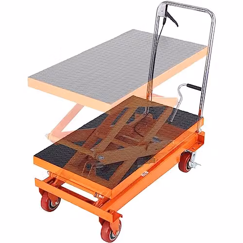 VEVOR Hydraulische Schaarheftafel Oranje, Draagvermogen 350 kg, Hefbereik 510-1530 mm, Platform 90,5 x 51 cm