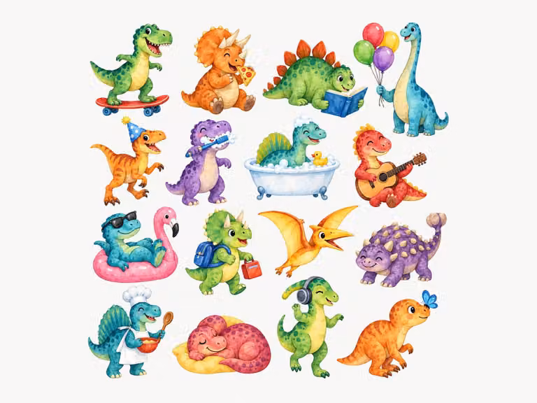 MOOGCO Muurstickers Kinderkamer met Grappige Dinosaurussen, Set van 16, Zelfklevend en Verwijderbaar, 150 x 150 cm