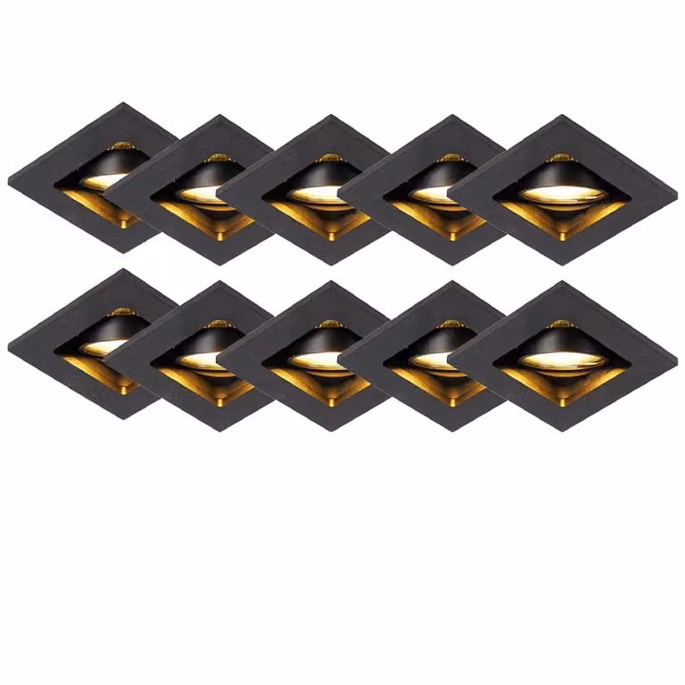Qazqa Set van 10 Smart Inbouwspots Zwart met Wifi en GU10 Ledlampen
