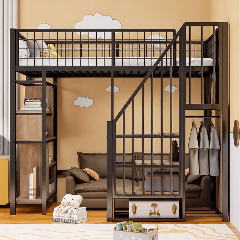 Merax Hoogslaper met opbergruimte voor kinderen, zwart, B/D/H: 90 x 200 cm