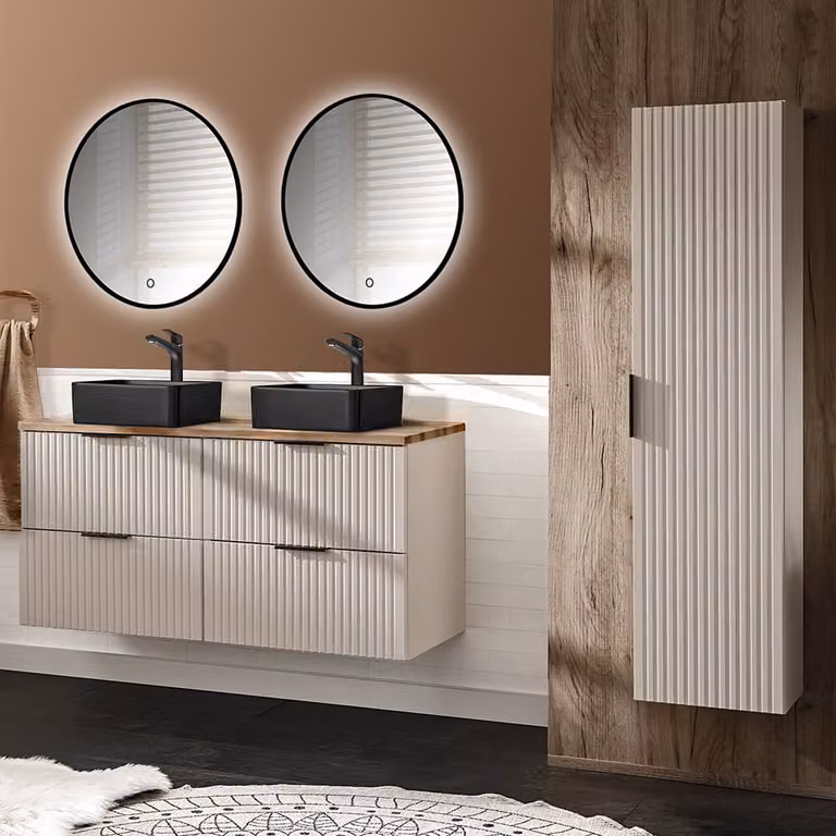 Lomadox Badkamermeubelset met 120cm wastafel, 4-delig, kasjmier en eik, ADELAIDE-56-CASHMERE