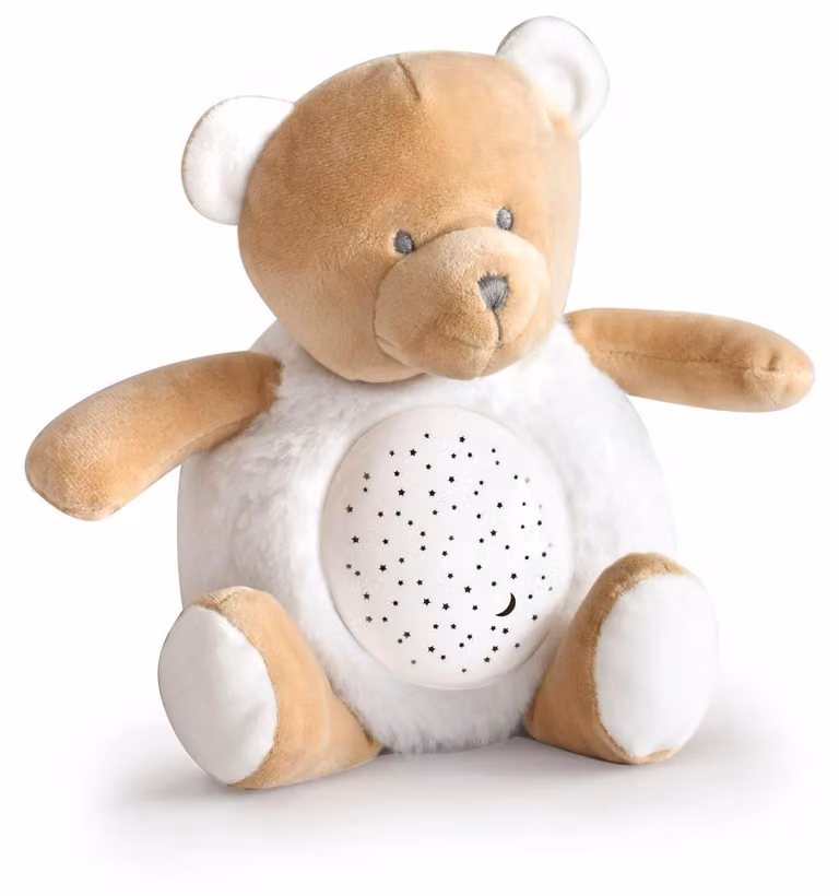 Doudou et Compagnie Nachtlamp met muziek, witte ruis en projectiefunctie, Beer, Hoogte: 20 cm