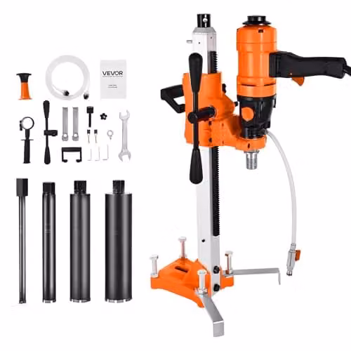 VEVOR Diamantkernboormachine met 4 boren, 1500 W, maximale boordiameter 202 mm, instelbare snelheden 1000/2500 tpm, oranje