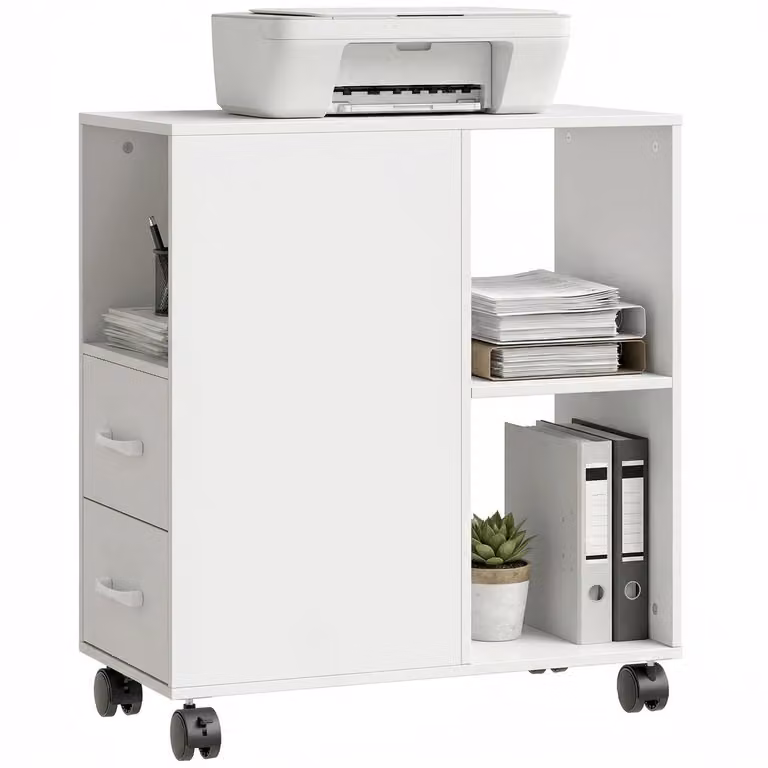 Modern wit ladeblok voor bureau met 2 lades en wielen, B/D/H: 60 x 30 x 65 cm
