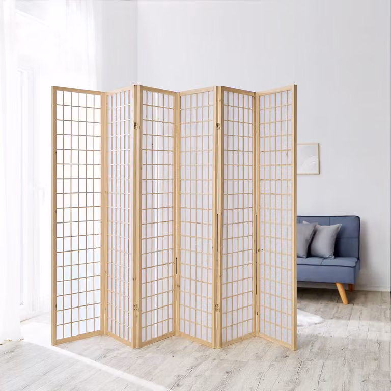 Homestyle4u Shoji Paravent 6-delig, Bruin, B: 264 cm x H: 175 cm