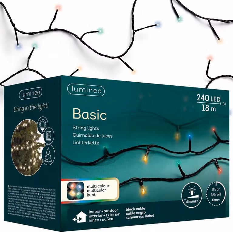 Lumineo Basic LED buitenverlichting zwart met 240 multicolor lampjes, 1800 cm