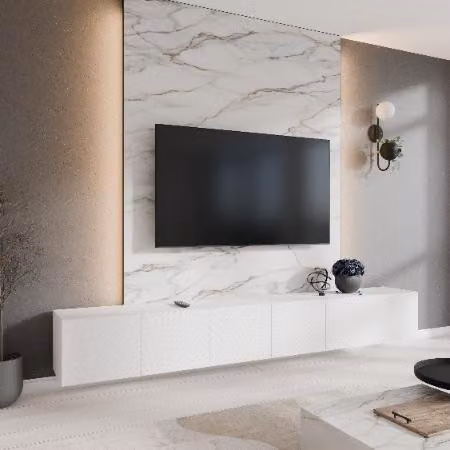 Margaret Hadas Nicole TV-meubel - Modern laag TV-kast voor de woonkamer - Wit - Breedte: 300 cm