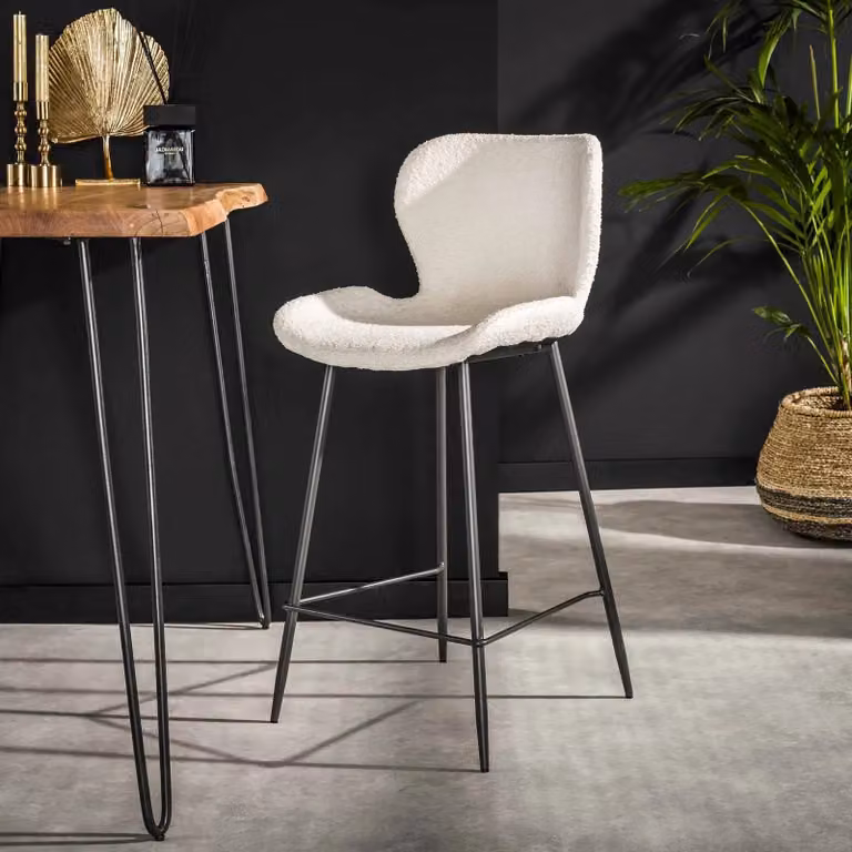 WoonStijl Barstoel met Boucle en Velvet bekleding in wit