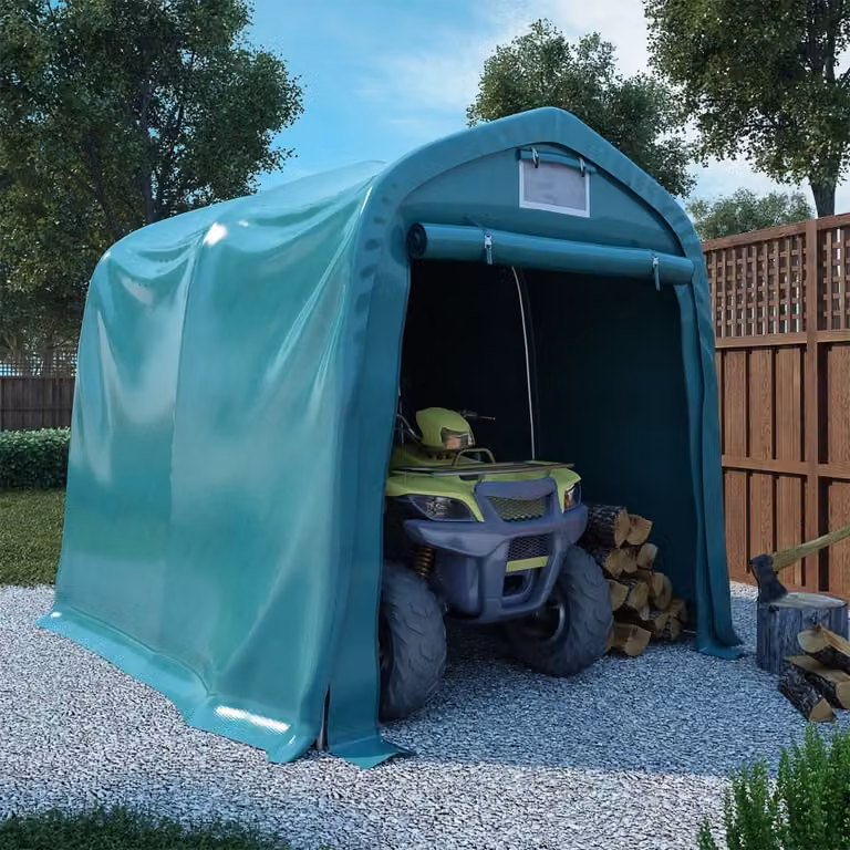 The Living Store Carport van PVC, Groen, Breedte: 2,4 m, Diepte: 1,6 m