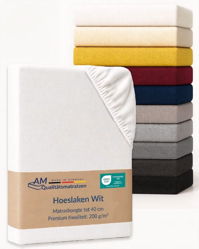 AM Qualitätsmatratzen Premium Jersey hoeslaken voor boxspringbed, Wit, 180 x 200 cm