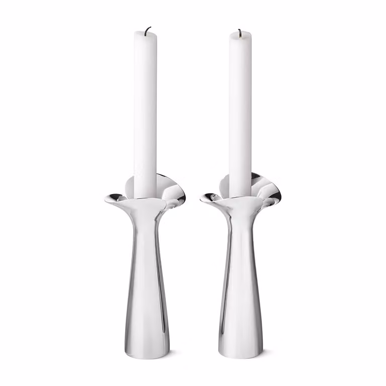 Georg Jensen Bloom Botanica kandelaars 2-pack zilverkleurig roestvrij staal