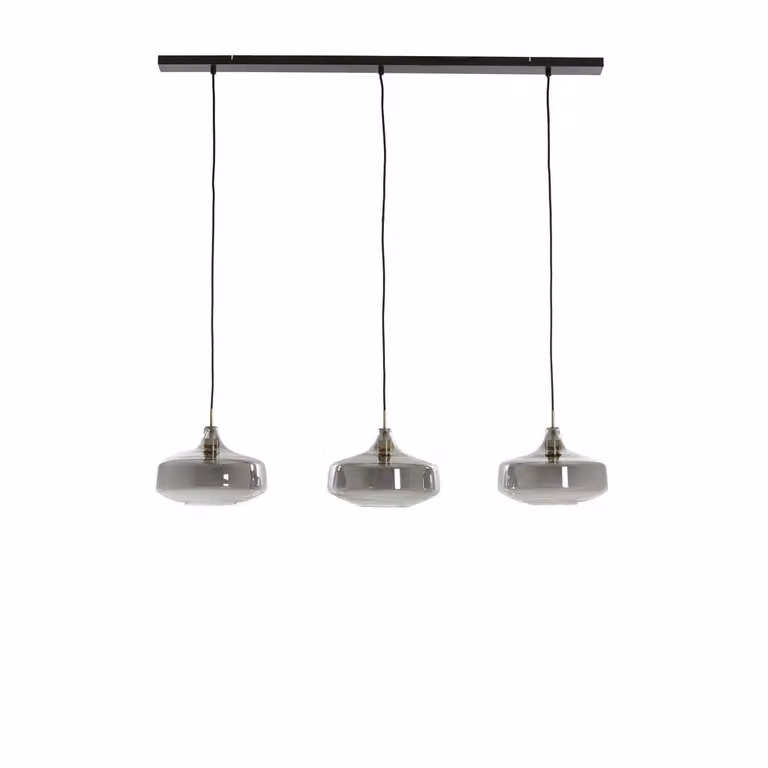 Light & Living Solna Hanglamp met 3 Glazen Kappen - Antiek Brons/Grijs/Transparant