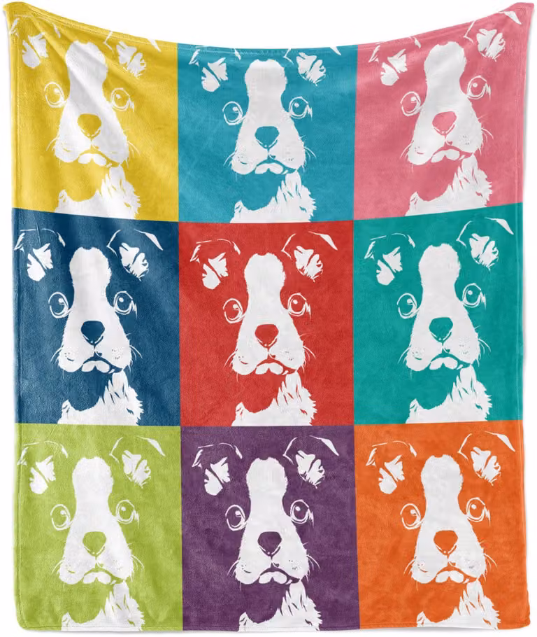 ABAKUHAUS Boston Terrier Zachte Flanellen Fleece Deken, Pop Art Honden Pluche Plaid, Multicolor, 175 x 230 cm