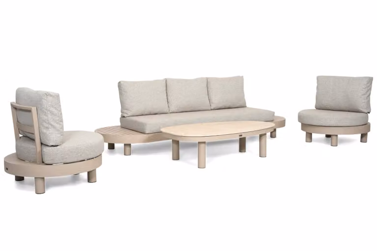 Lifestyle Garden Furniture Organio/Mira loungeset met 3-zits bank, fauteuil, salontafel en gepoedercoat aluminium en beige