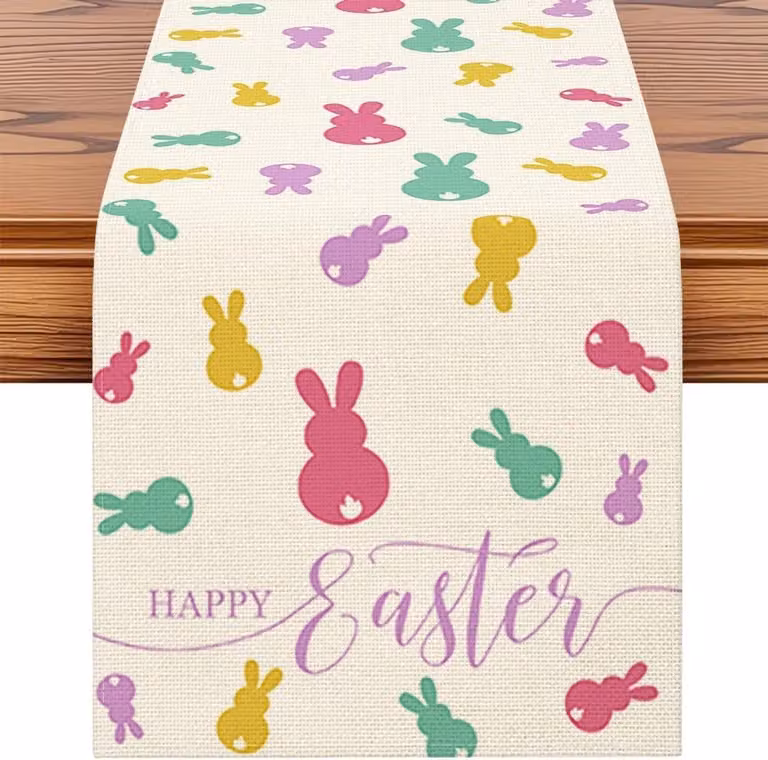 Lente Paas Tafelkleed met Kleurrijk Konijnenpatroon voor Feestelijke Tafelversiering, 40 x 100 cm