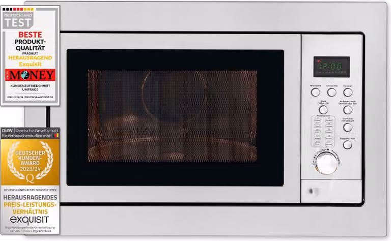 Exquisit Inbouw Magnetron met Grill en Hetelucht, RVS, 910095
