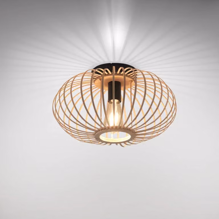 Just Light Racoon Plafondlamp, Bruin, Hout en Metaal, Ø 40 cm
