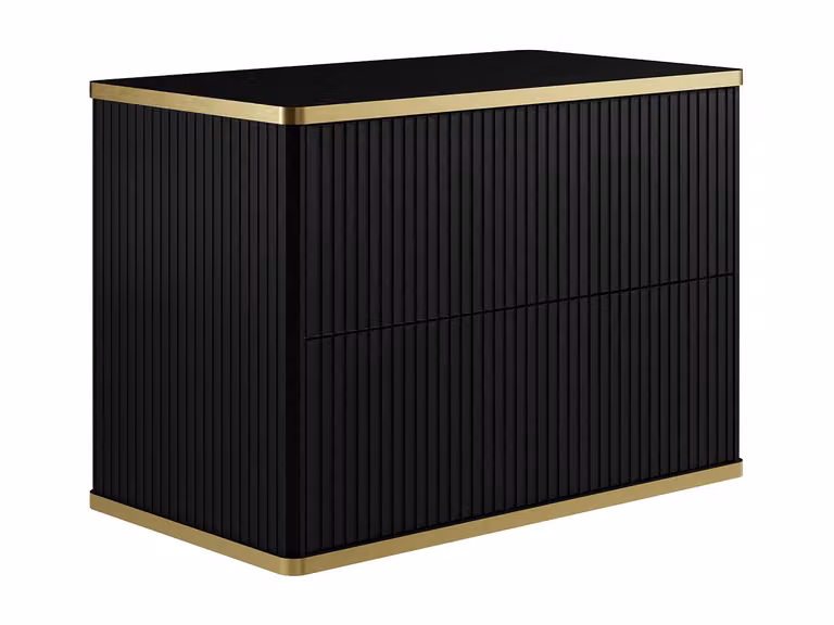 Keliza Geribbeld Wastafelmeubel met Goudkleurige Randen - Zwart - Breedte: 80 cm