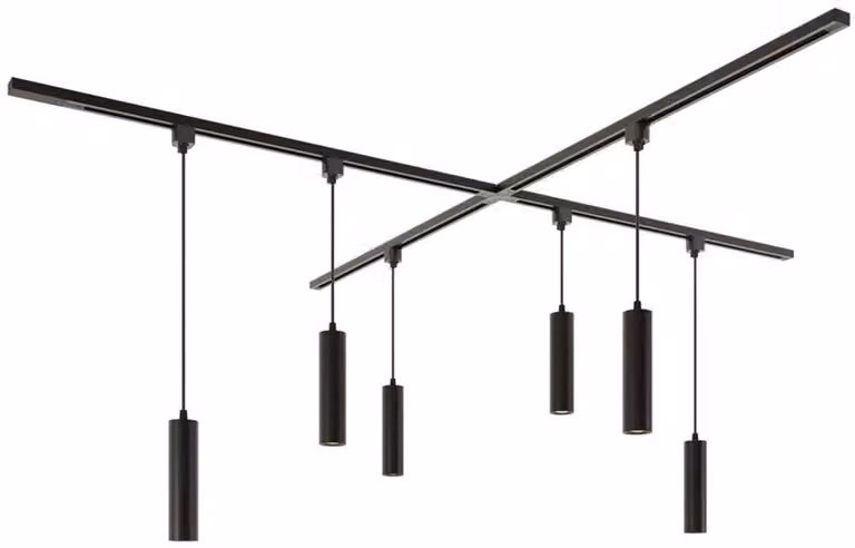 Hoftronic Railverlichting Pakket X-vorm - 4x 1 meter Rail met 6 Hanglampen - GU10 Fitting - 2700K Warm Wit - Dimbaar - Aluminium Zwart - IP20 - Modulair - 230V